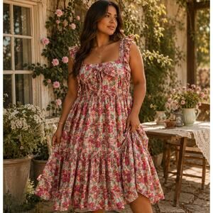 Peyton & Parker Floral Midi Dress 3X NWT Cottagecore Prairie Cotton